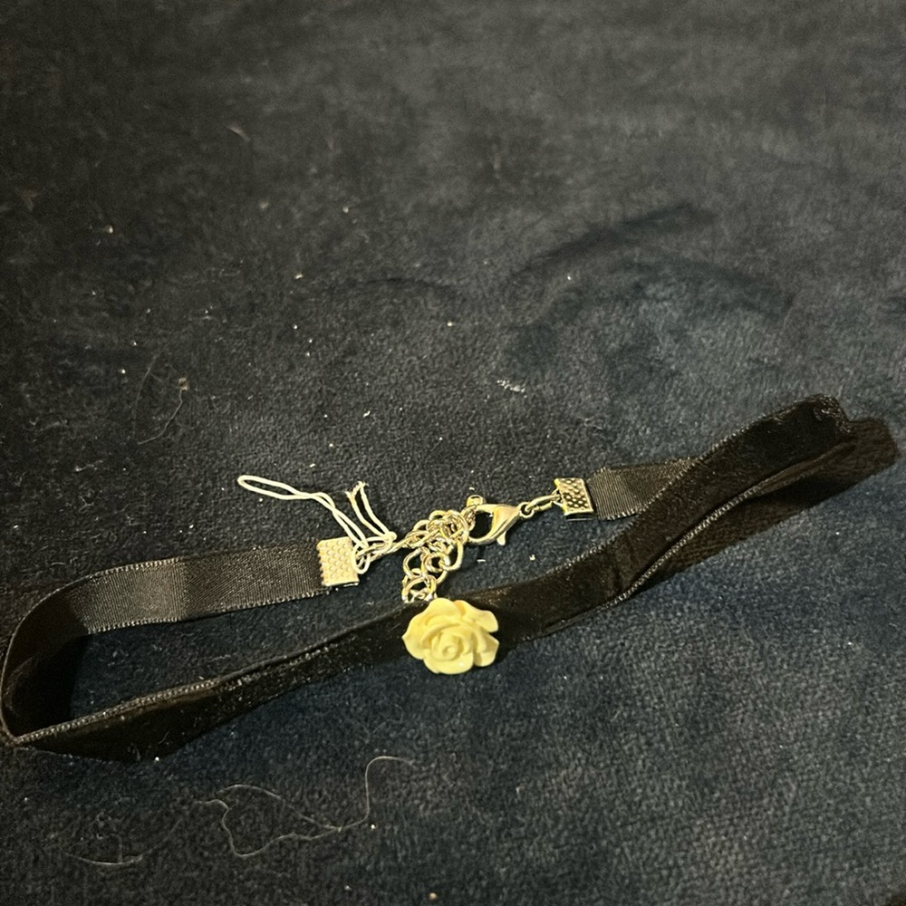 New Urban‎ Outfitters Skinny Black Velvet CHOCKER W/ Rose 🌹